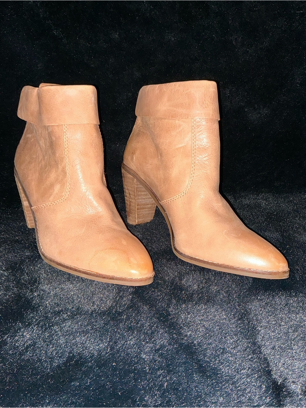 Lucky Brand Nycott Tan Fold-Over Leather Ankle Boots